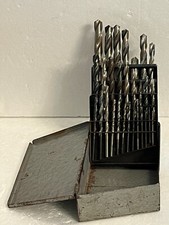 Vtg Lot of 29 Drill Bits ETNA, Sutton Australia etc. In RADNOR Metal Index Case