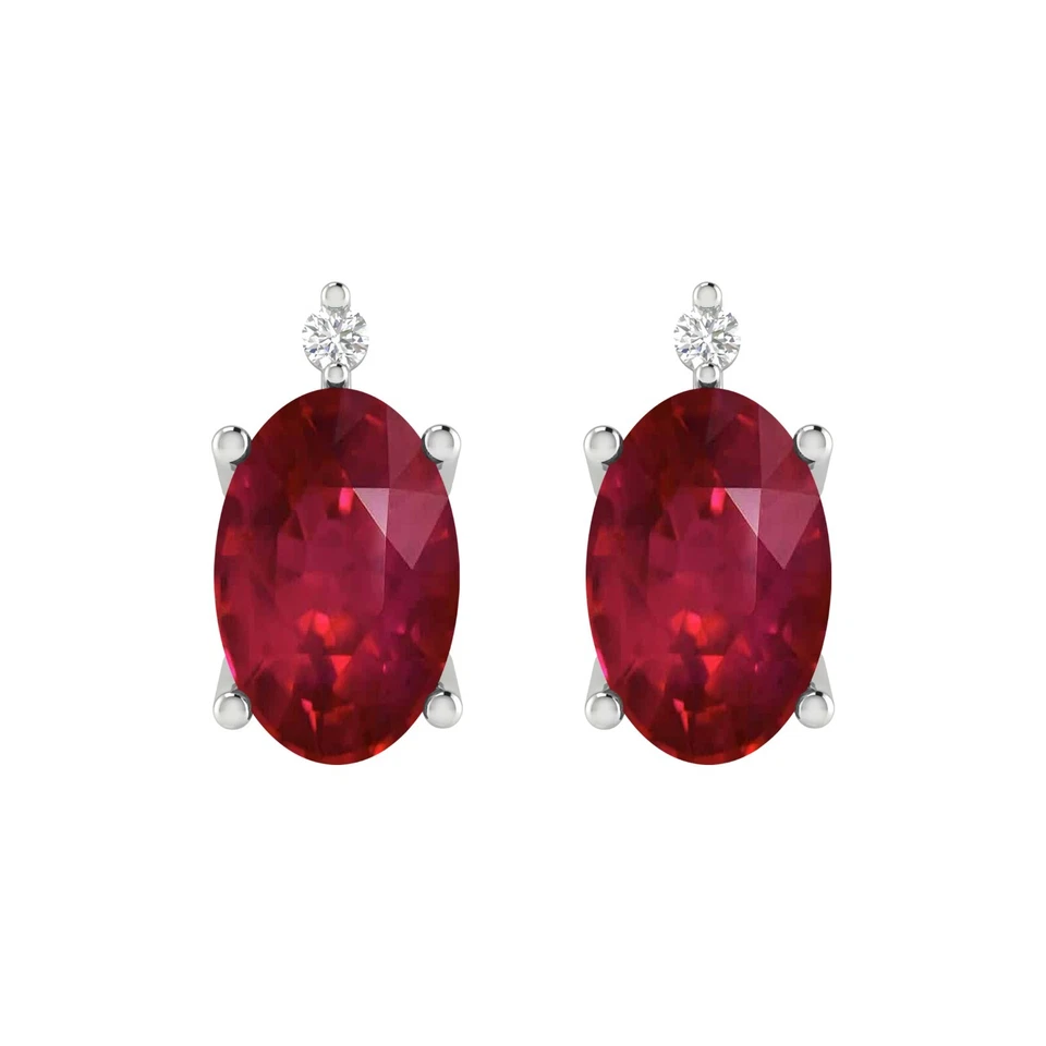 1.20 Ct Lab Created Ruby & Natural Diamond 14k Gold Plated 925 Stud Earrings - Image 2 of 4