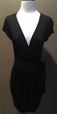 Ann Taylor Loft 2 XS Black Quiet Luxury V Neck Dress W Cap Sleeves
