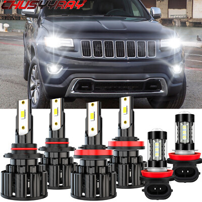 For Jeep Grand Cherokee 2014-2018 Combo 6x 2Side 6000K LED Headlight + Fog Bulbs