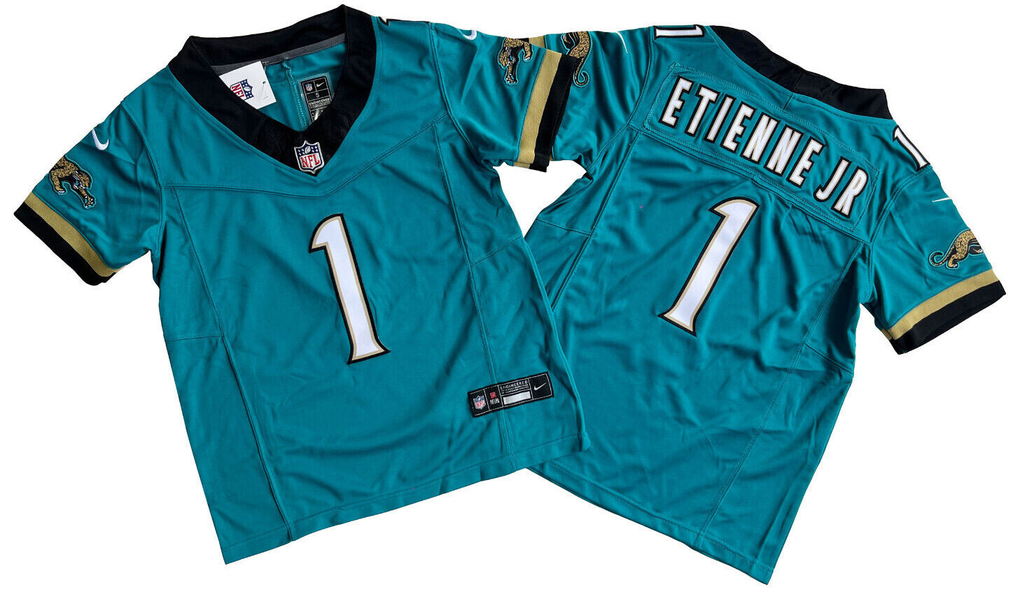 Youth Travis Etienne #1 Jaguars Fuse Teal Throwback Sewn Stitched Jersey.