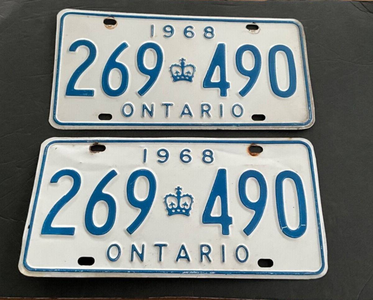 Pair 1968 Ontario Canada License Plate Tag 269 490 | eBay