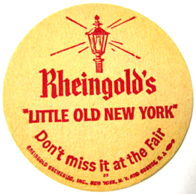 RHEINGOLD'S LITTLE OLD NEW YORK Beer COASTER, Mat, NEW JERSEY, Lamplight, 1964