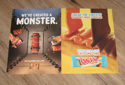 TWIX Caramel Chocolate Bar ADs original TWO magazine pages PHOTO advertisements