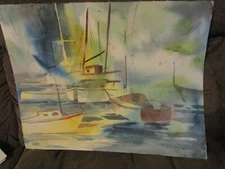 Original Watercolor By Peg Humphreys, Sailing Marina 20"x 25.75"