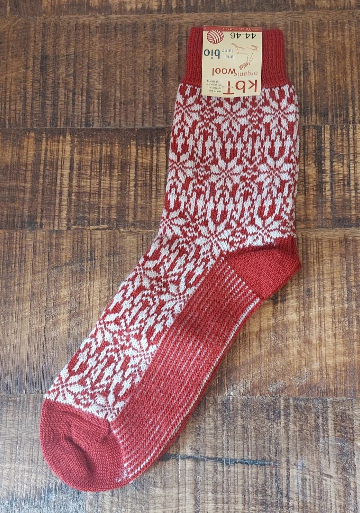 100% Pure Wool Norwegian Pattern Sock (UK 10-11 / EU 44-46) Hirsch Natur - Red