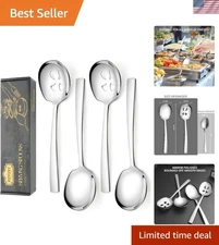 Stainless Steel Serving Spoons Set of 4 Large Slotted Kitchen Buffet Dishware