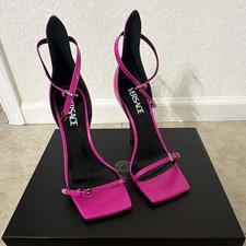 New VERSACE Pink Leather Pin-Point Ankle Strap Heels Size 38 NIB Authentic