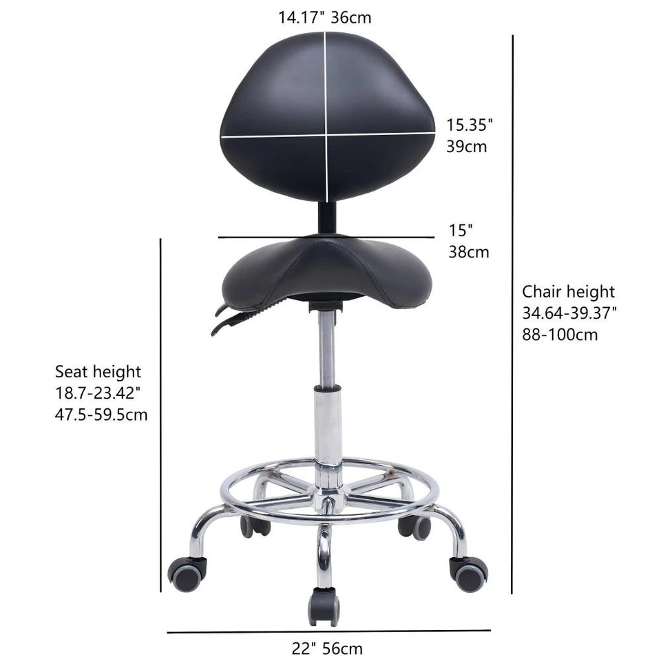 Saddle Stool Backrest Swivel Hydraulic Ergonomic Wheels Footrest - Image 2 of 4