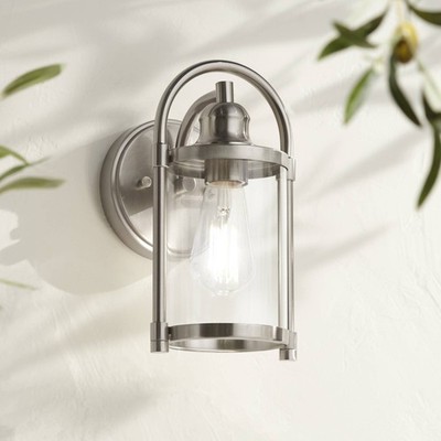 Avani Rustic Farmhouse Outdoor Wall Light Fixture Brushed Nickel 10 1/4'' Outside