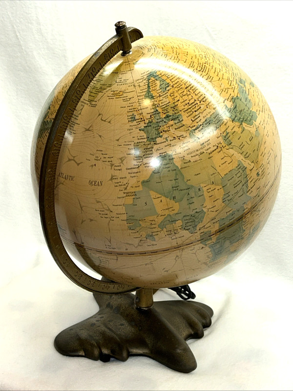 Vintage 1987 SARSAPARILLA #147 World Globe lighted on  a Brass Airplane Base
