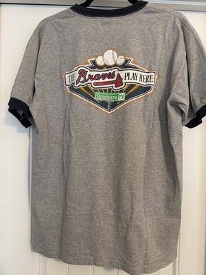 Vintage Atlanta Braves Peachtree TV Ringer Shirt Large Gray Anvil MLB Y2K Promo
