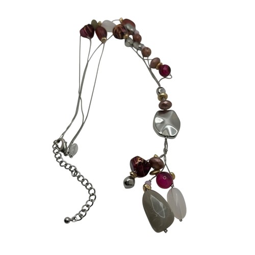 Collar Chico's Joyería Declaración 32" Ajustable Tono Plata Rosa Blanco Piedras - Imagen 10 de 11