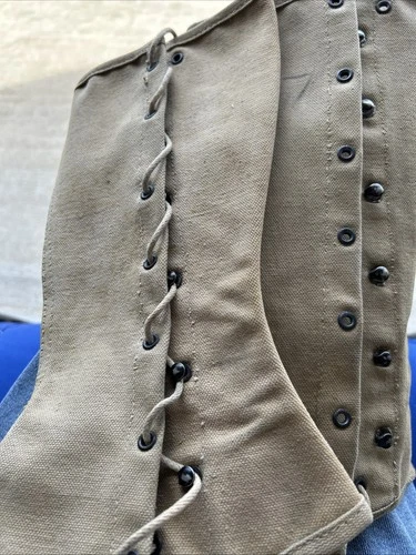 1943 WW2  Military Canvas Boot Gaiters Covers Gregory & Read  & 2 Collar Buttons
