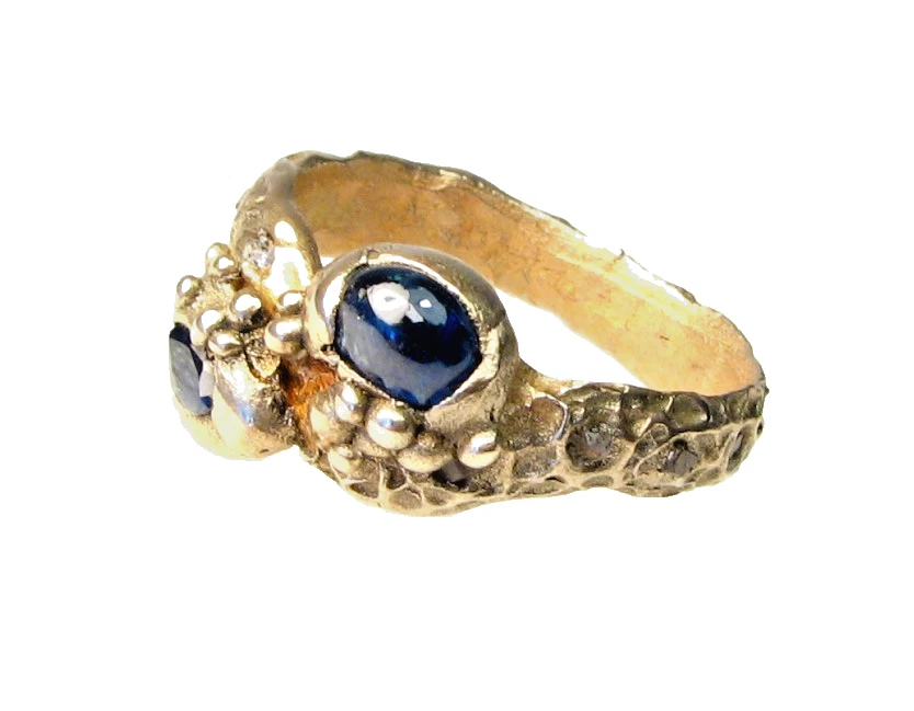 Anel de bronze dourado estilo antigo - Pedra de safira - Tamanho 10 - Imagem 3 de 4