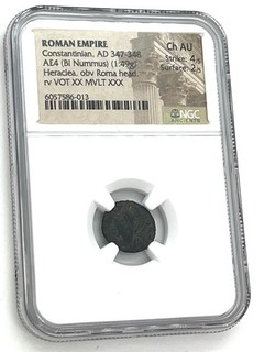 Roman Empire Constantinian AD 347 348 AE4 NGC Choice AU ULTRA RARE🚨