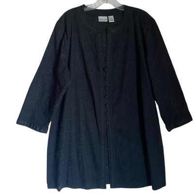 Chico's Embroidered Button Eyelet Tunic Top XL Black Summery Boho Victorian