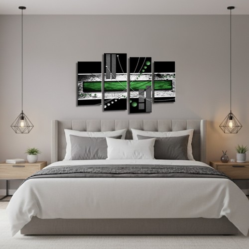 Abstract Wall Art Green Grey Living Room Bedroom Large Framed Split Canvas Print - Picture 2 of 9