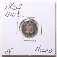 1832 H10C Capped Bust Half Dime with VF Detail Holed #7179