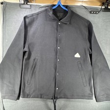 Adidas Coach Jacket Button Front Drawstring Collared Black Size Medium