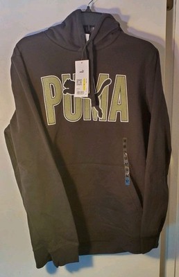 Men's Puma Black Pullover Hoodie Logo Long Sleeve Crew Neck Athletic Drawstring