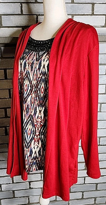 White Stag Women's Long Sleeve Layered Blouse Plus Size 2X Red Multicolor