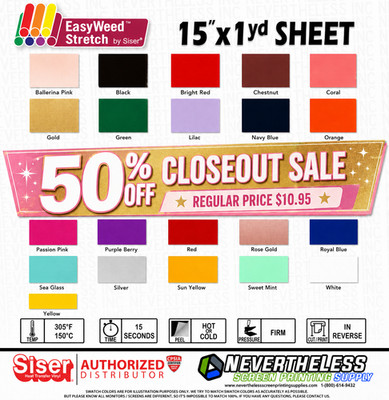 SISER HTV - Stretch Heat Transfer Vinyl - 15''x1yd - Iron On - 50% off Sale!