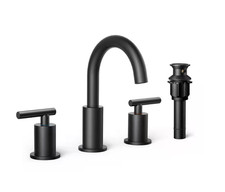 Forious 8" Widespread Bathroom Faucet Matte Black W/Pop Up Drain Hoses. NEW