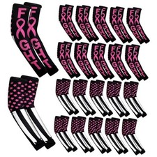 20 Pairs Breast Cancer Awareness Football Arm Sleeve Bulk Pink Black,pink