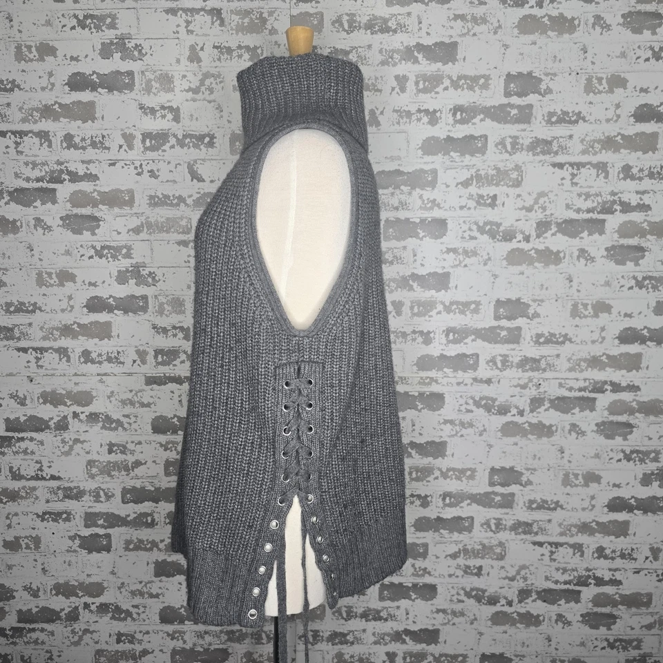 Otoño Cachemira Suéter Mujer Mediano Cuello Alto Chaleco Sin Mangas Corbatas Laterales Boho Foto 2 de 4