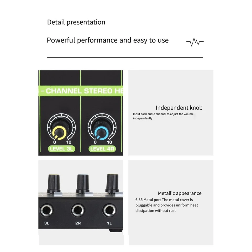 Portable 4-Way Audio Mixer, 4-in and 1-Out Stereo Mixer, Small DJ Mixer  I4I8 - Bild 3 von 4
