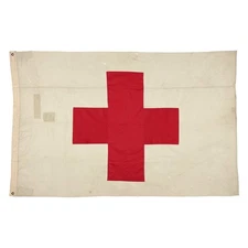 Large Vintage Wool Sewn Flag Red Cross Medic First Aid Old Antique Military Art