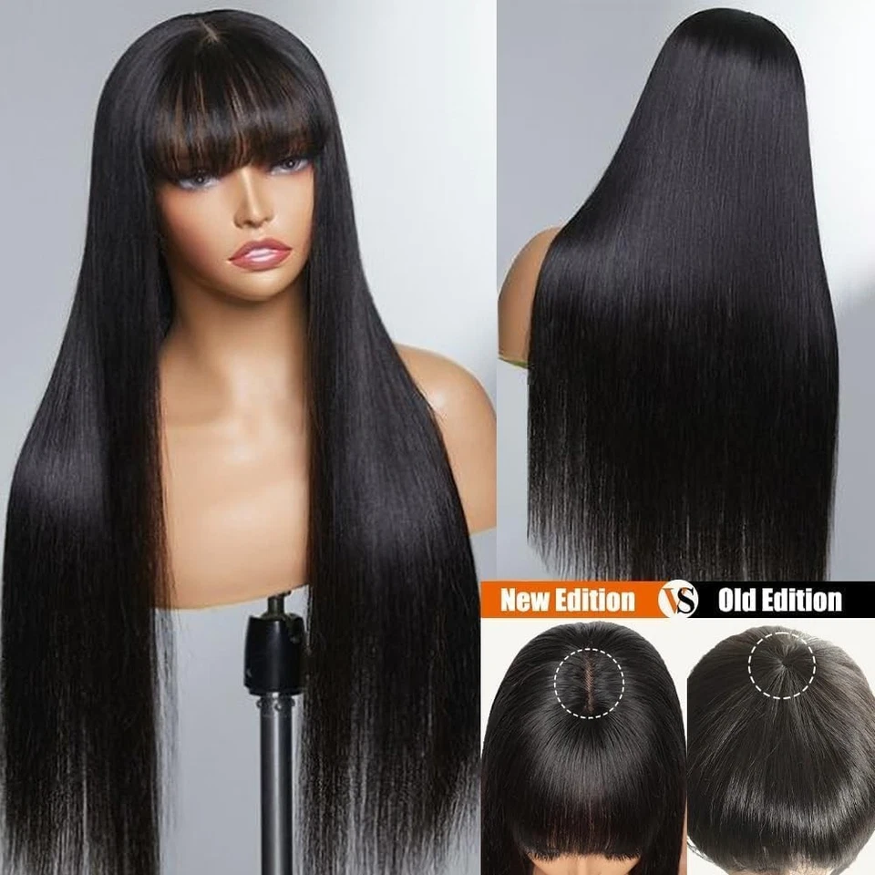 Straight Human Hair Wigs with Bangs 2x1 Lace Wigs with BangsHuman Hair Wig - Image 2 of 4