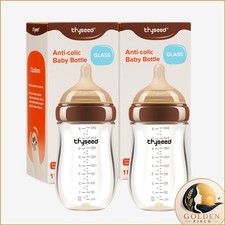 Thyseed Anti-Colic Glass Baby Bottle 8 oz 2 Pack Breast-Like Slow Flow Nipple