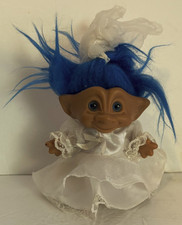 Vintage Ace Novelty Bride Troll Doll Blue Hair Blue Eyes Outfit 5.5" Gemstone