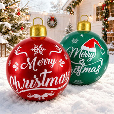 Inflatable Christmas Ornaments 2 Pack,24 Inch Giant Balls Front Porch Decor