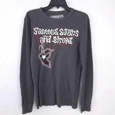 Y2K Famous Stars & Straps Thermal Shirt Mens Medium Gray Long Sleeve Grunge