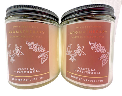 Bath & Body Works Aromatherapy Vanilla + Patchouli Single Wick 7 Oz Candle x2