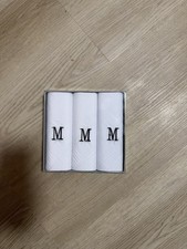 Set of 3 handkerchiefs with letter M monogram, white with black monogram