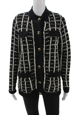 Ann Taylor Women Cardigan Black Mock Neck Check Button Size S