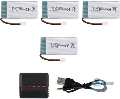 4er Set 3.7V 1200mAh LiPo Akkus für Syma X5SC X5SW mit USB Ladegerät