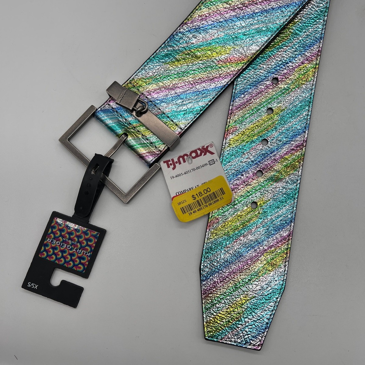 KURT GEIGER Leather Metallic Rainbow Wide Leather Waist Belt 