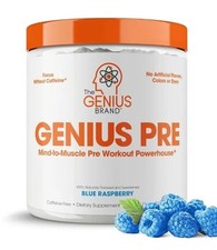 Genius Pre Workout - Blue Raspberry - 11.35 oz Caffeine-Free USA Made Exp. 2026