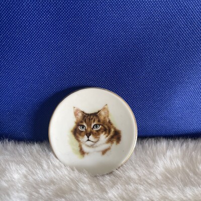Small Decorative Cat Porcelain Plate With good Trim - Miniature - Rare