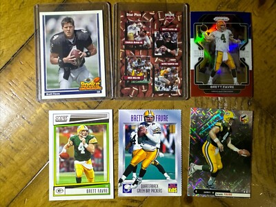 BRETT FAVRE Lot Of 6 Cards (1991-23)  91 UD RC, 91 Star Pics RC, 21 Prizm RW&B