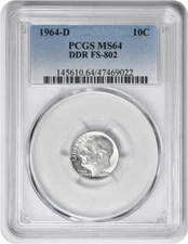 1964-D Roosevelt Dime DDR FS-802 MS64 PCGS