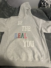 Aerie Be The Real You Rainbow Worded Gray Hoodie Size Small