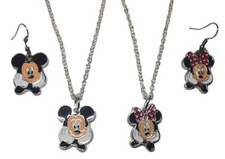 Mickey Mouse and Minnie Mouse Pendant Necklace And Earring Set