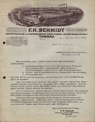 Torgau, cover 1928, envelope and paper equipment factory F. H. Schmidt