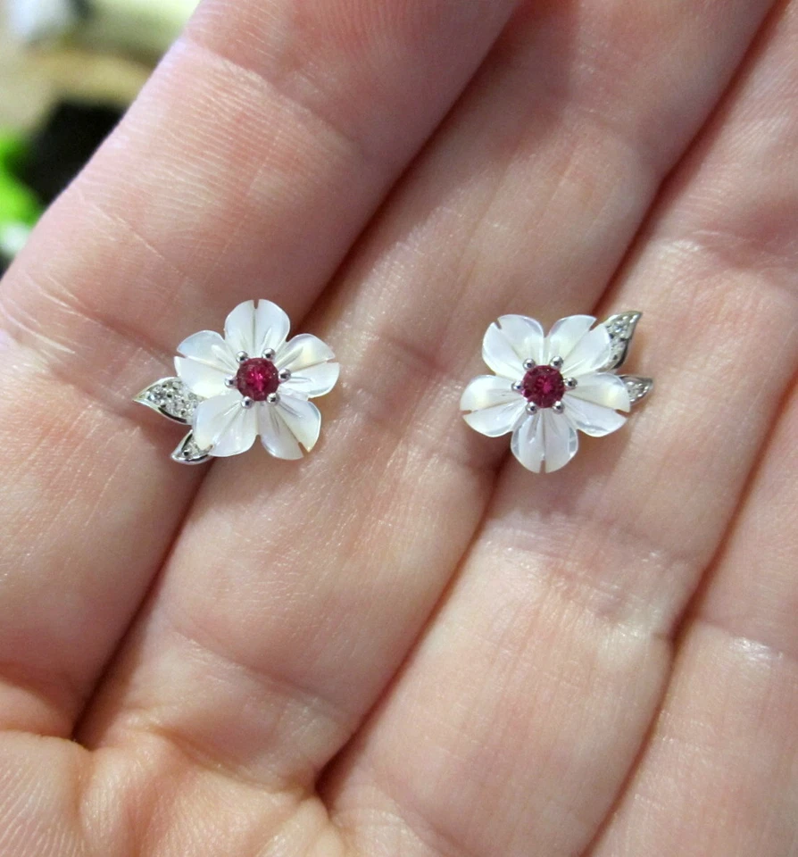 Pendientes Flor Sakura - Concha y Plata de Ley A - ¡¡¡VERDADERAMENTE HERMOSOS!!!! Foto 2 de 4